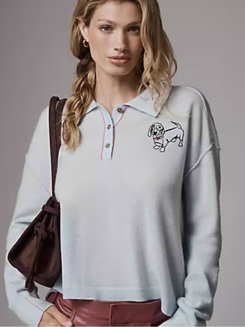 Anthropologie Pilcro The Jensen Cashmere Polo Sweater Dog Light Blue NWT Medium